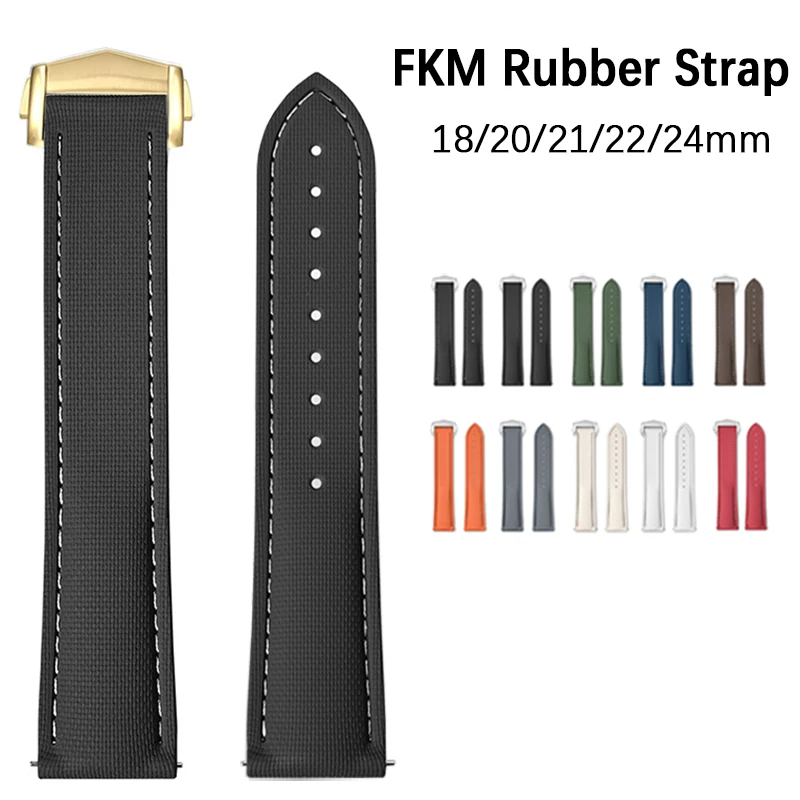 Fluoro Rubber Watch Strap 18mm 20mm 21mm 22mm 24mm FKM Deployant Buckle Men Universal Replace Band for Rolex for Tudor for Omega