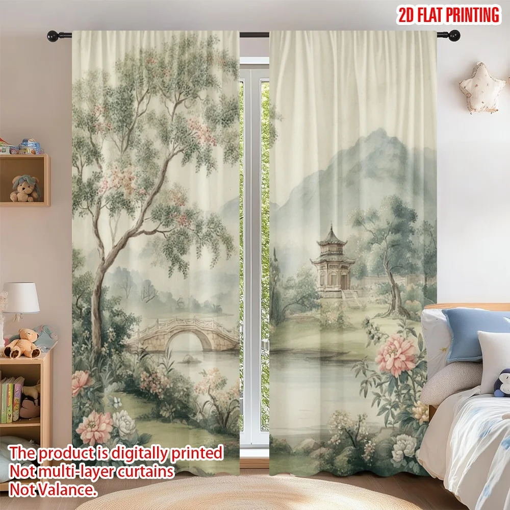 

2D flat printing 2pcs Curtain Drapes Spring Blossom Landscape(1) Digital Printed Polyester Drapes Family Party for Festive for