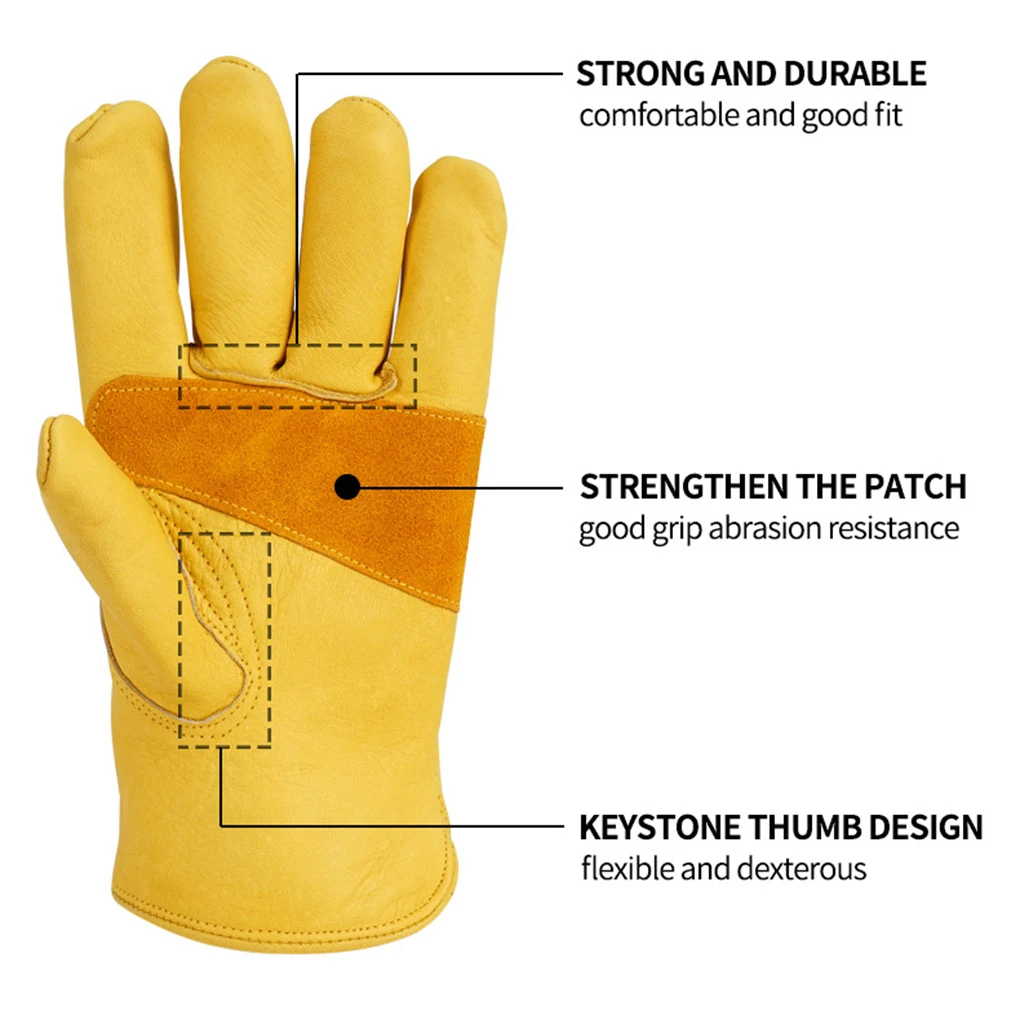 Imagem -06 - Luvas de Couro de Trabalho Macio Luva de Trabalho Mecânico de Segurança Proteção para Motorista Caça Condução Fazenda Jardim Soldagem Segurança