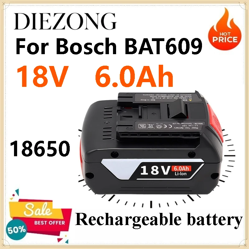 18V 6000mAh High Capacity Lithium-ion Replacement Battery for Bosch BAT609 Cordless Drill Power Tools