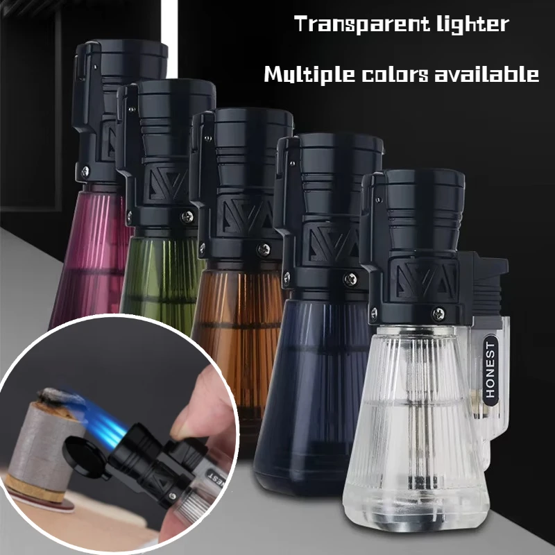 3-Jet Flame Transparent Lighter, Personalized Visible Gas Tank Windproof Refillable Torch, Outdoor Cigar Smoking Accessory 2025
