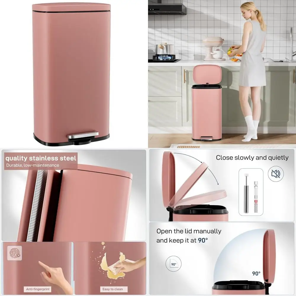 

Arlopu 8/13.2 Gallon Step Trash Can, Stainless Steel Garbage Bin, Soft-Close Rubbish Bin with Removable Plastic Inner Bucket, Fi