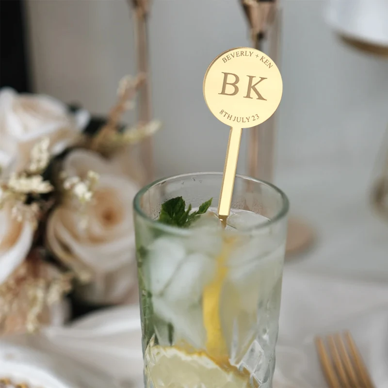

10pcs Personalized Wedding Drink Stirrers for Guests, Custom Drink Stirrer with Name Date, Initial Drink Stirrers, Drink Toppers