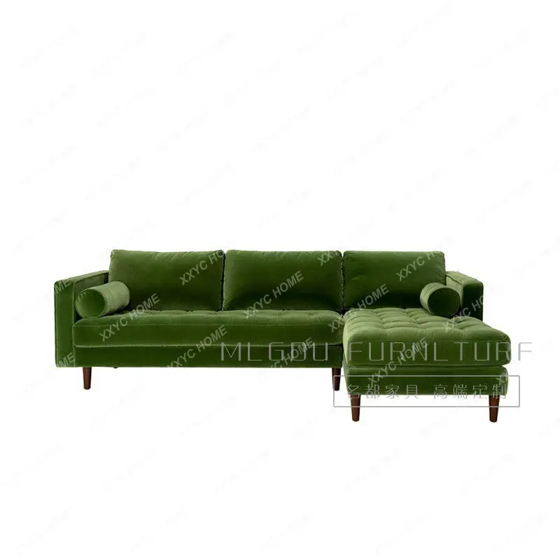 AA multi-person corner sofa, post-modern green flannel L-shaped small apartment simple customization
