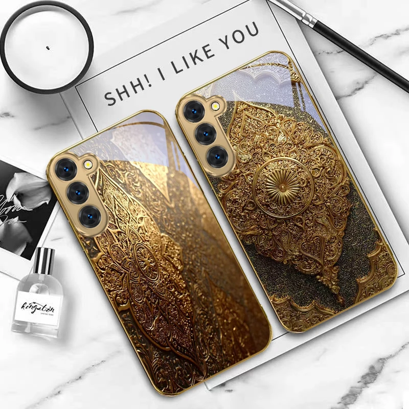 삼성 갤럭시 S20 FE S21 S22 S23 플러스 S24 울트라 S25 울트라 S21+ S9+ S22플러스 골든 클래식 엠블럼 골든 글래스 폰 케이스