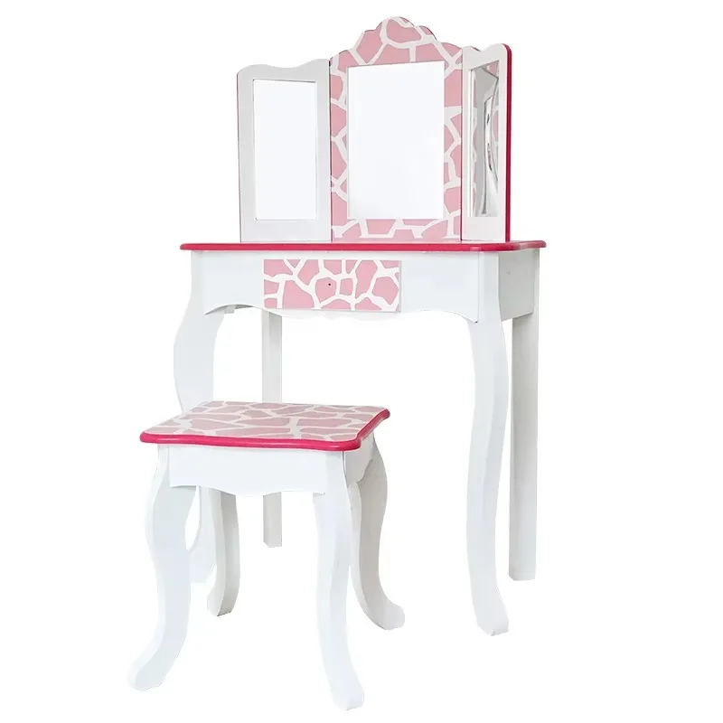 COMMIKI-Commode Mansa en bois pour enfants, table de maquillage pour fille, jeu de soins de maquillage pour toutes les maisons, ensemble de cheveux, jouets