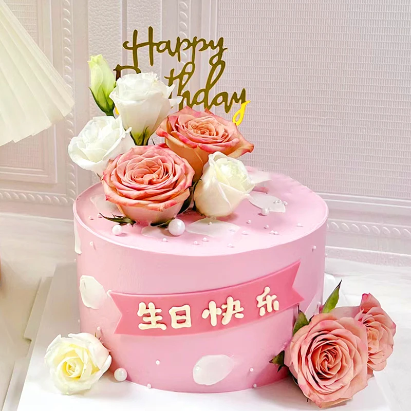 Simulated Birthday Cake Model, Pink Artificial Flower Cake Decoration Mold, Window Shop Display Photography Props, 6/8/10 Inches