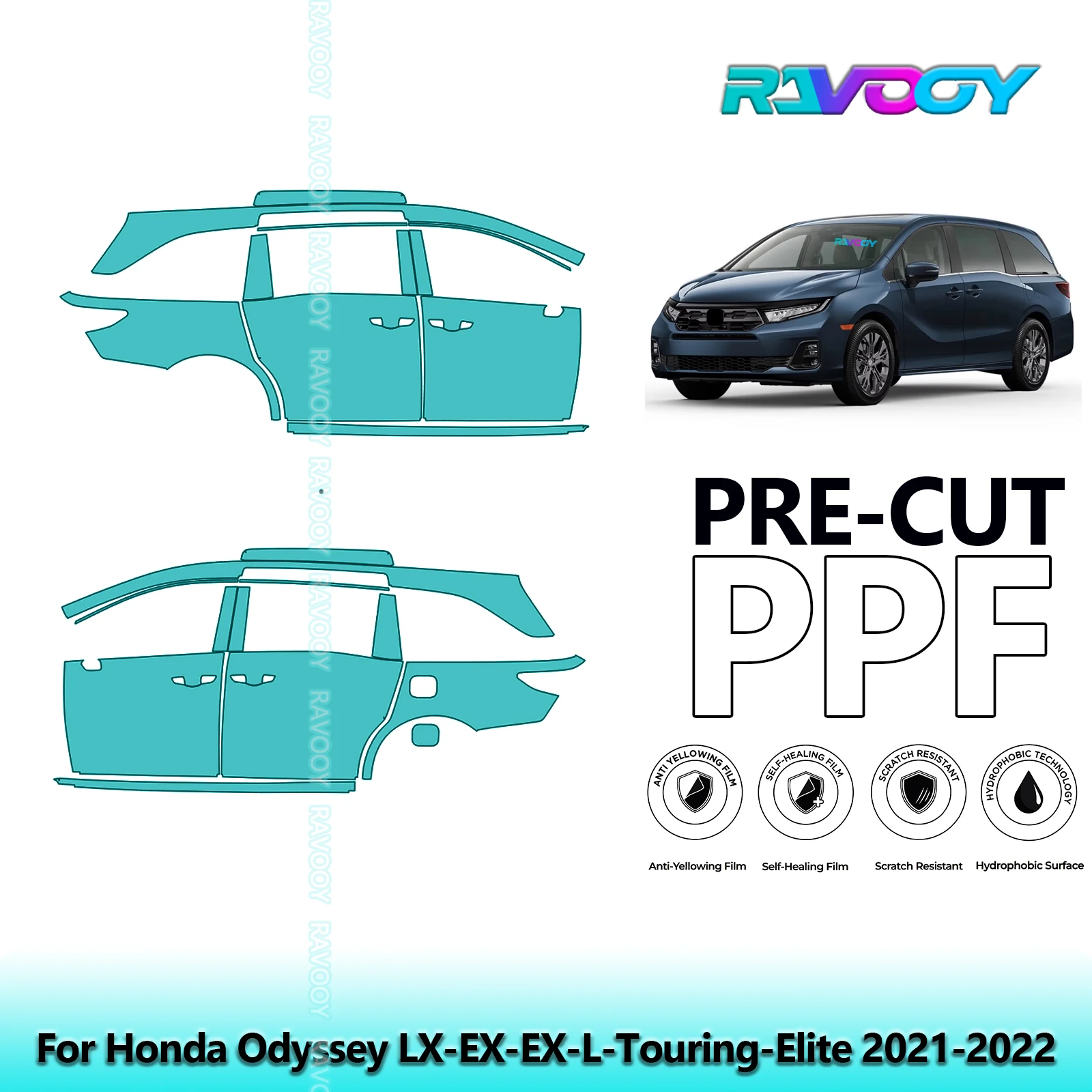 لهوندا أوديسي LX-EX-EX-L-Touring-Elite 2021-2022 8.5mil باب PPF مقطوع مسبقًا ومجموعة عمود A/B مجموعة طبقة حماية الطلاء من البولي يوريثان #1