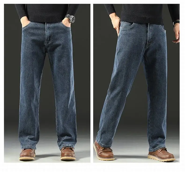 Frühling und Herbst Herren Baggy Jeans Casual Straight Stretch Vielseitige Business Denim Hosen mit weitem Bein Bequeme lockere Hosen – Detail 10