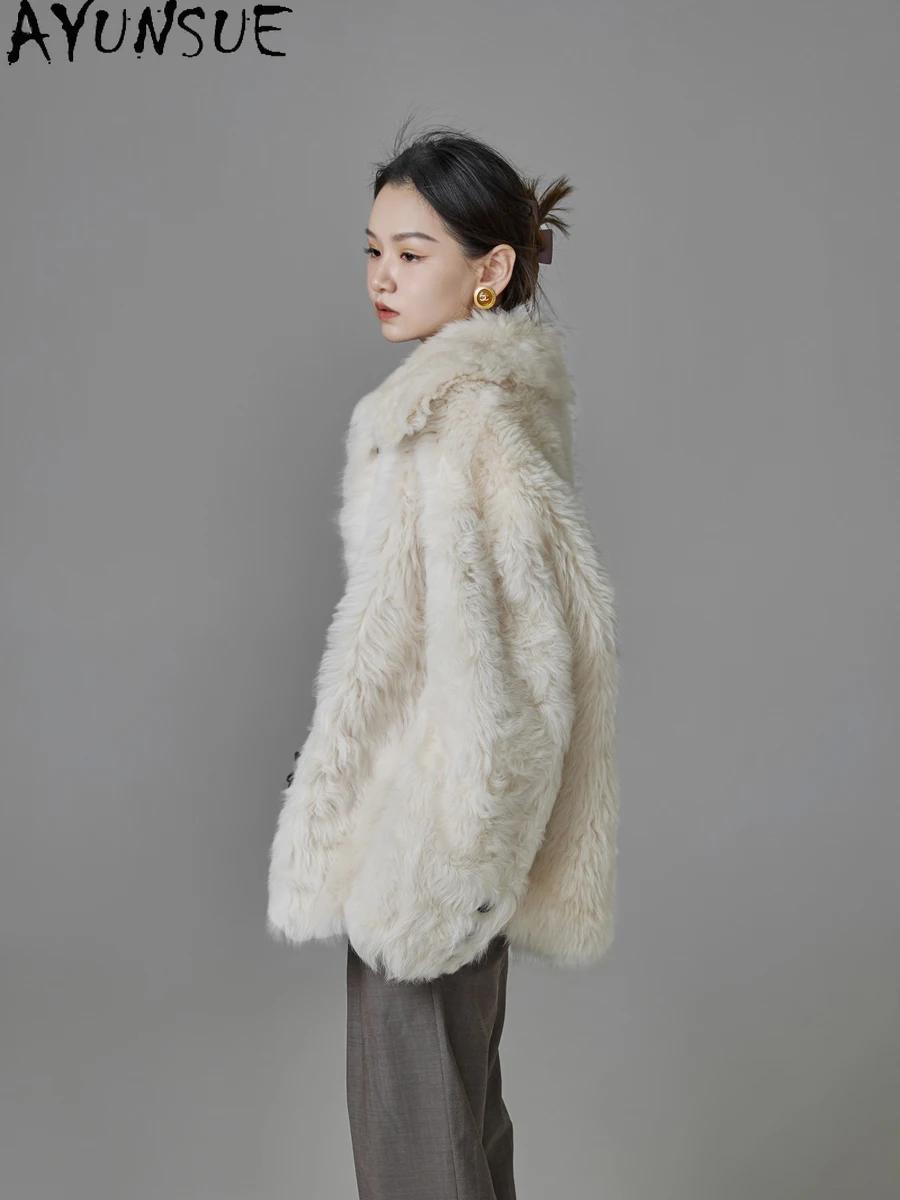 AYUNSUE 天然シープスキン毛皮コート女性リアルレザージャケット冬のジャケット 2025 高級服女性ミッドレングス Шуба Женская