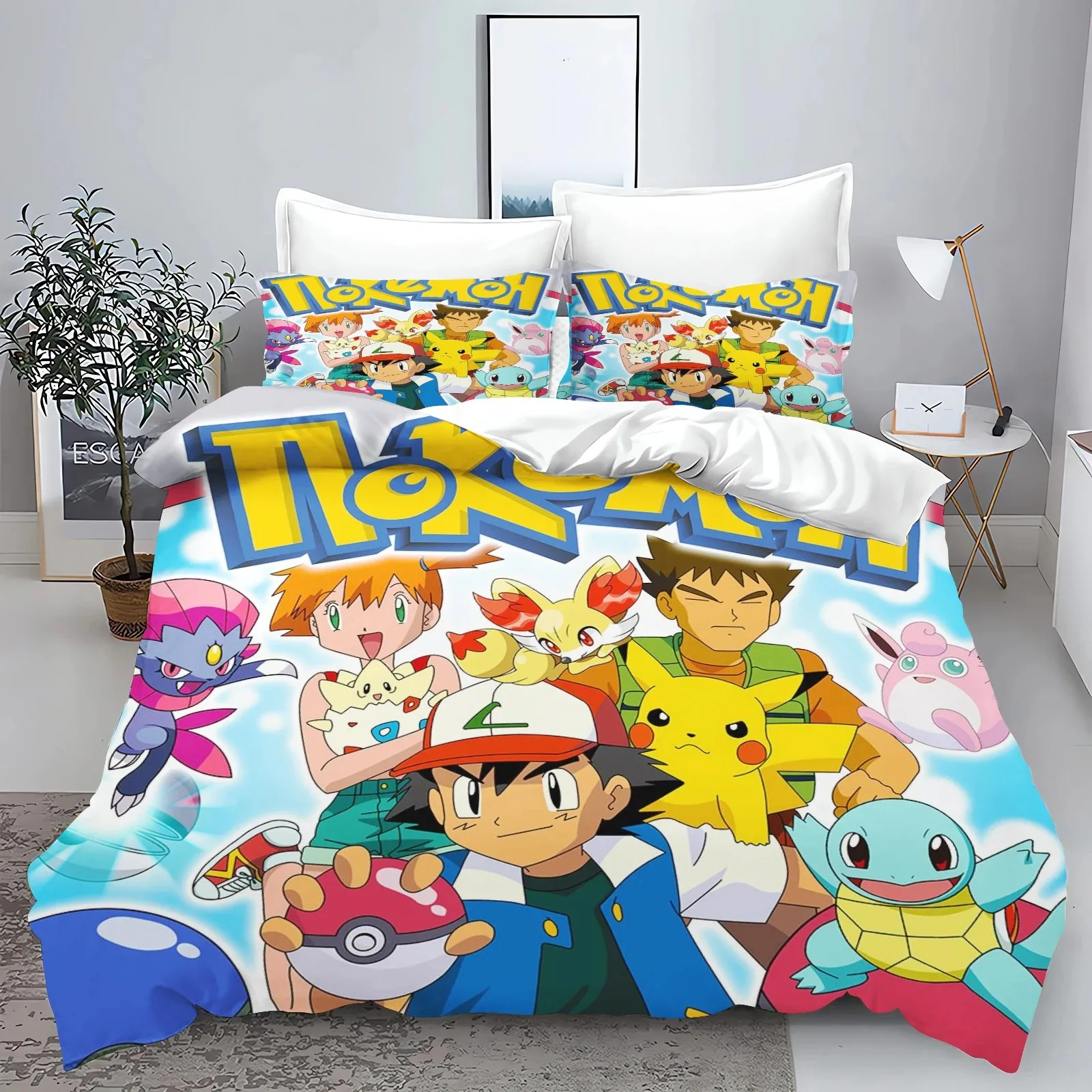 Pokemon Bedding sets for kids,Cartoon Pikachu Bedding Set,Cute Duvet Cover Pillowcases Gifts for boys and girls