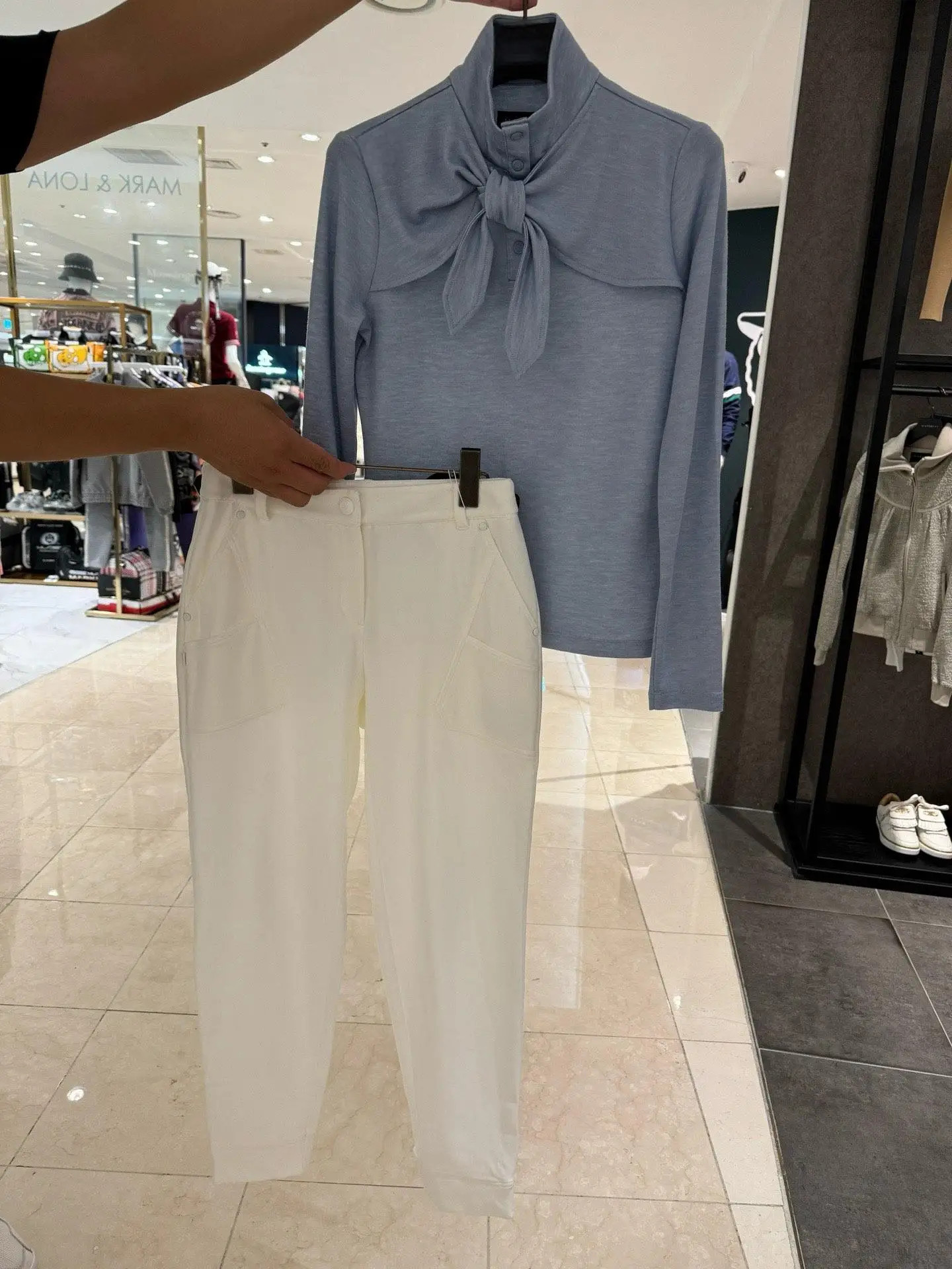 Autumn Ladies Golf Stand Collar Long Sleeve Blouse Bow Tie Decor Slim Fit Golf Sport Top