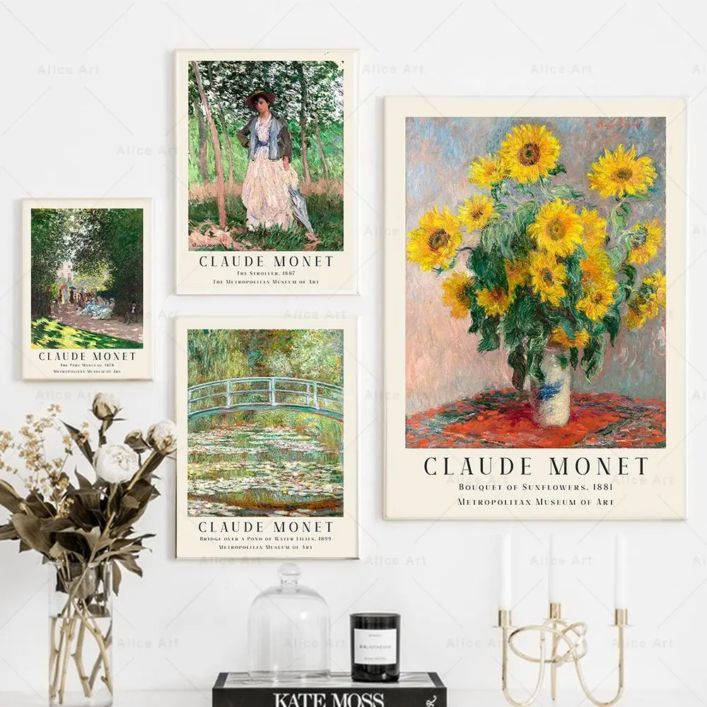 （2D Canvas painting） Monet Print Claude Monet Poster Impressionism Canvas Painting Portrait Garden Life Wall Art Picture for