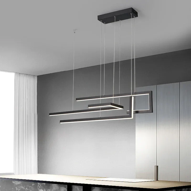 

SANDYHA Nordic Geometric Strip Pendant Light Wrought Iron Hanging Chandelier for Living Room Dining Table Modern Minimalist