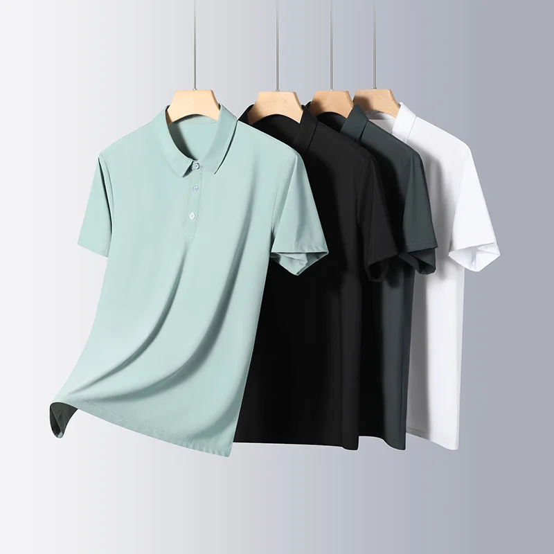 

2023 New Ice Silk Polo Shirt Men's Short Sleeve T-Shirt Summer Thin Style Casual Simple Comfortable Business Lapel White Tops