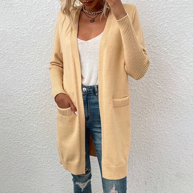 Woman Sweater Cardigan 2022 autumn/winter Solid Color Pocket Knit Long Sleeve woman's Clothes Dropshipping MMYZ108231