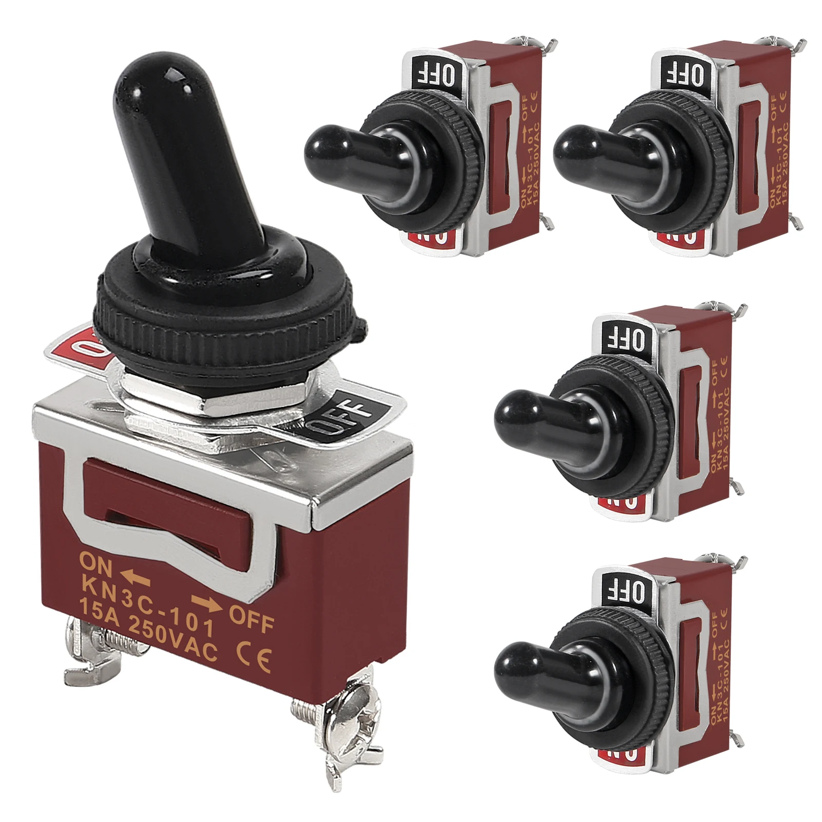 5pcs Waterproof Toggle Switch 15A 250V AC Heavy Duty Car Boat Rocker Toggle Switch SPST 2 Pin ON Off Switch for Auto Car Truck