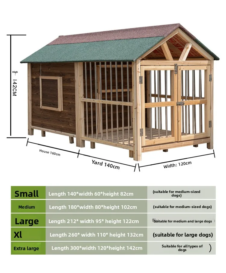 منزل كلب من الخشب الصلب للحماية من المطر في الهواء الطلق، قفص كلب دافئ، بيت للحيوانات الأليفة في الهواء الطلق، كلب صغير متوسط وكبير #6