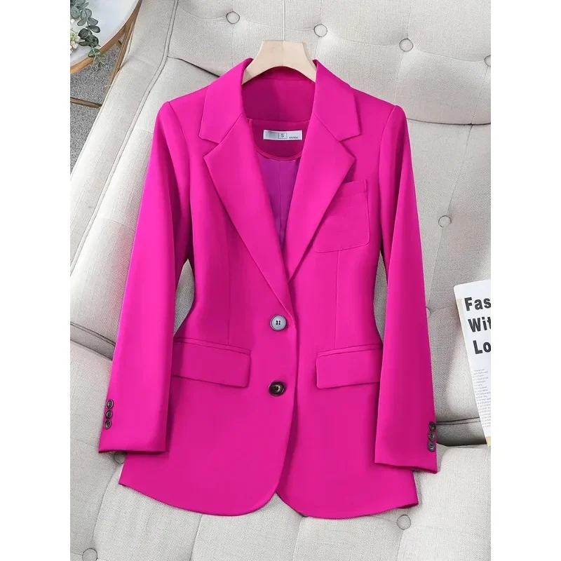 Blazer monocromático de peito único feminino, manga comprida, jaqueta feminina, moda de trabalho, rosa, preto, café, outono, inverno