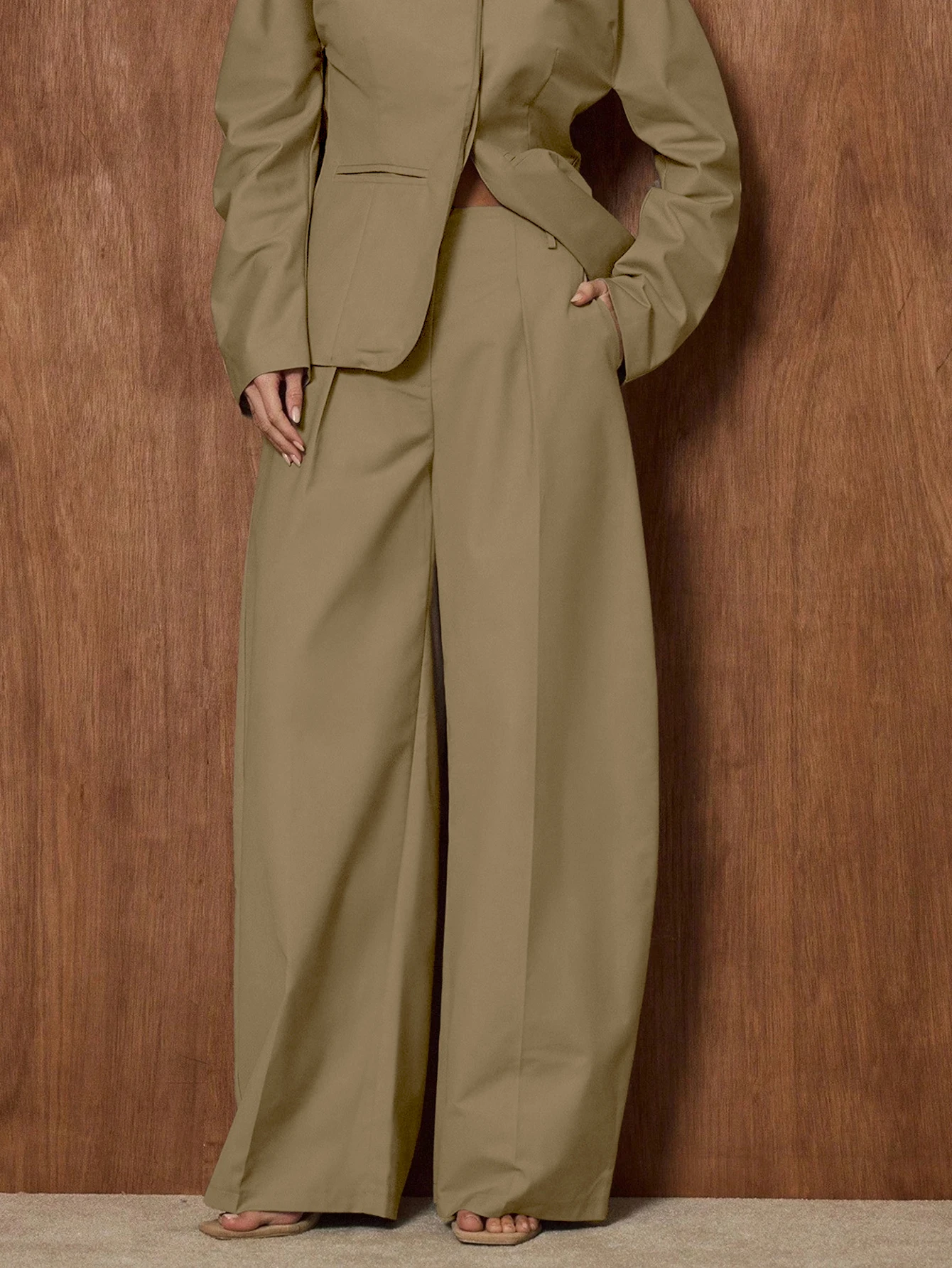 Women's Khaki High Waist Wide Leg Pants | Pleated Draped Flattering Office Suit Trousers, Versatile