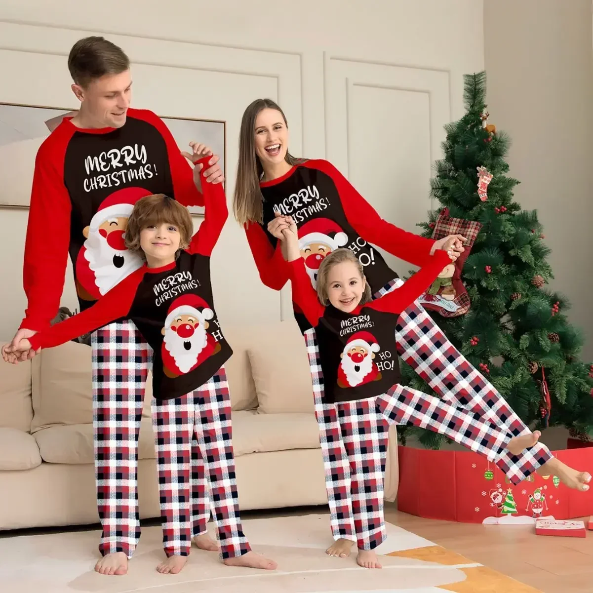 Merry Christmas Print Family Pajamas Set Women Men Boys Girls Baby Dog Matching Clothes Soft Casual Sleepwear Xmas Gift Pijamas