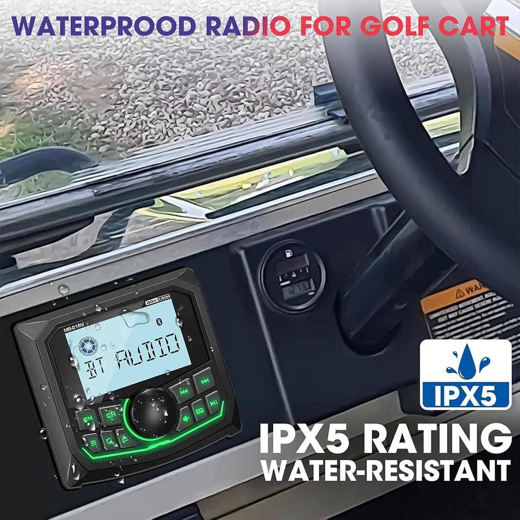 Marine MP5 Radio AU-X Multimedia Video Player RZR SPA Bluetooth AM UTV RDS For ATV 3-inch Screen FM