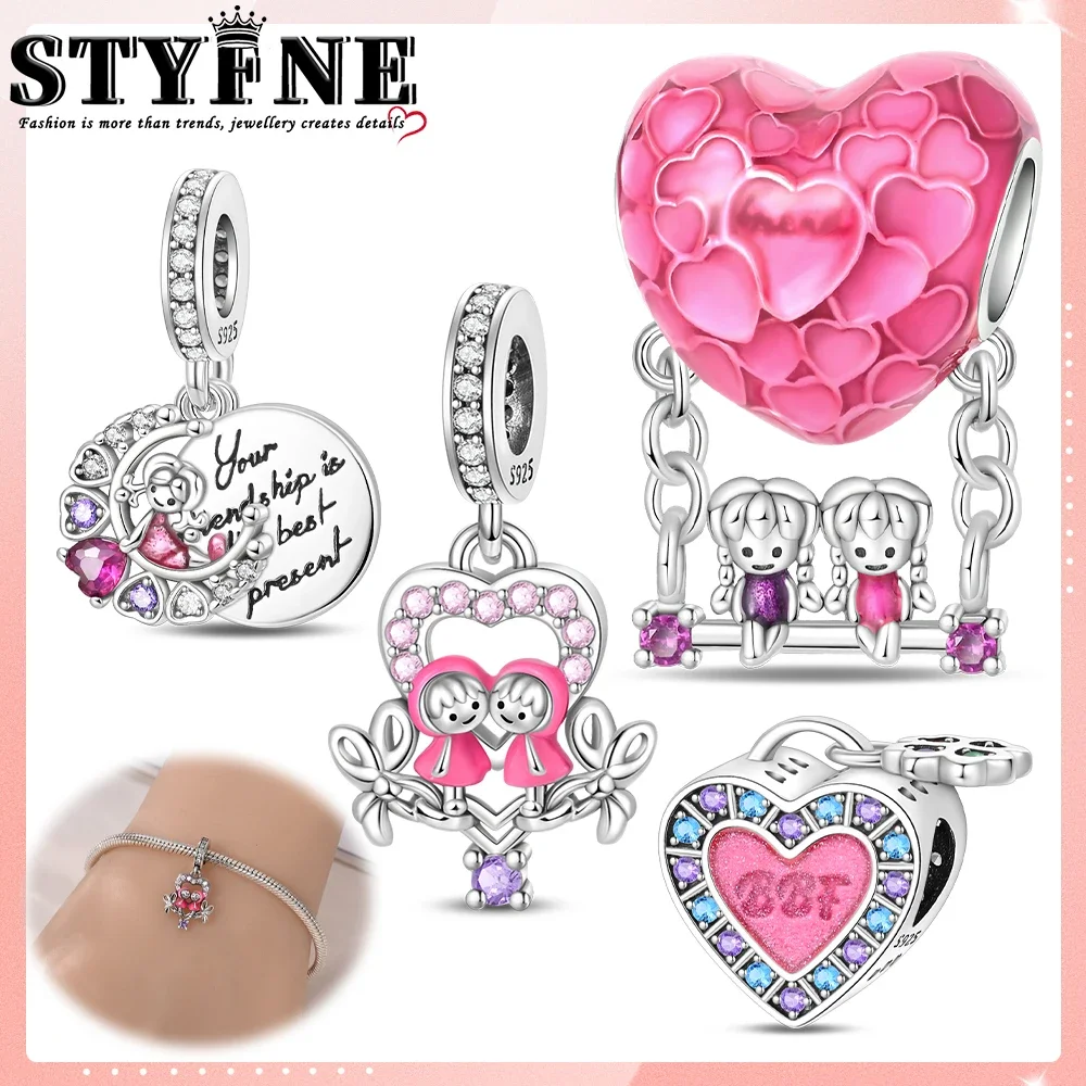 New 925 Sterling Silver Valentine's Day Sisters Love Swing Beads Suitable For Original Bracelet Diy Gift Anniversary Birthday