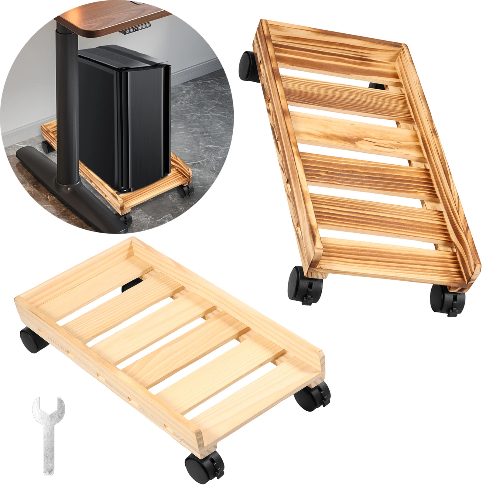 Wooden Computer Tower Cart with Wheels Open Frame Design PC Case Stand Ventilated Cart  Practical Computer Tower Mobile