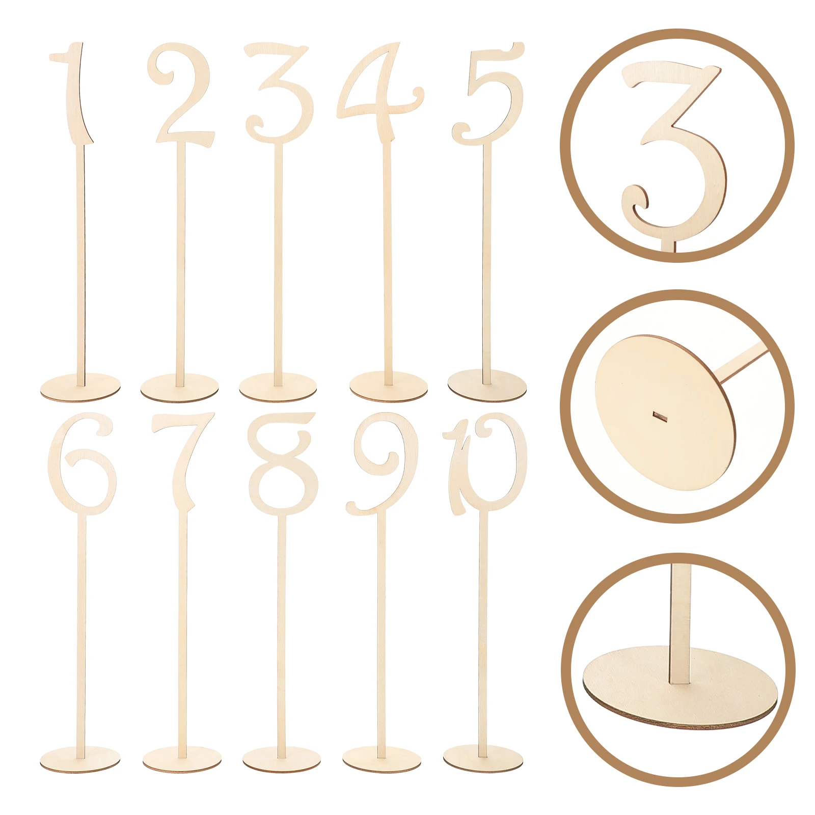 10 Uds números de mesa de madera Natural 35x8cm carteles de asiento soportes de recepción de boda Base redonda números de mesa de boda etiquetas de banquete