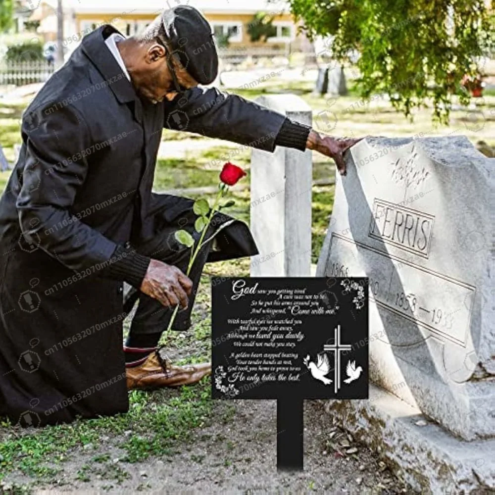 Metal Square Grave Markers for Cemetery 10.8x7.9 Inch Memorial Stake Human Gravesite Decorations