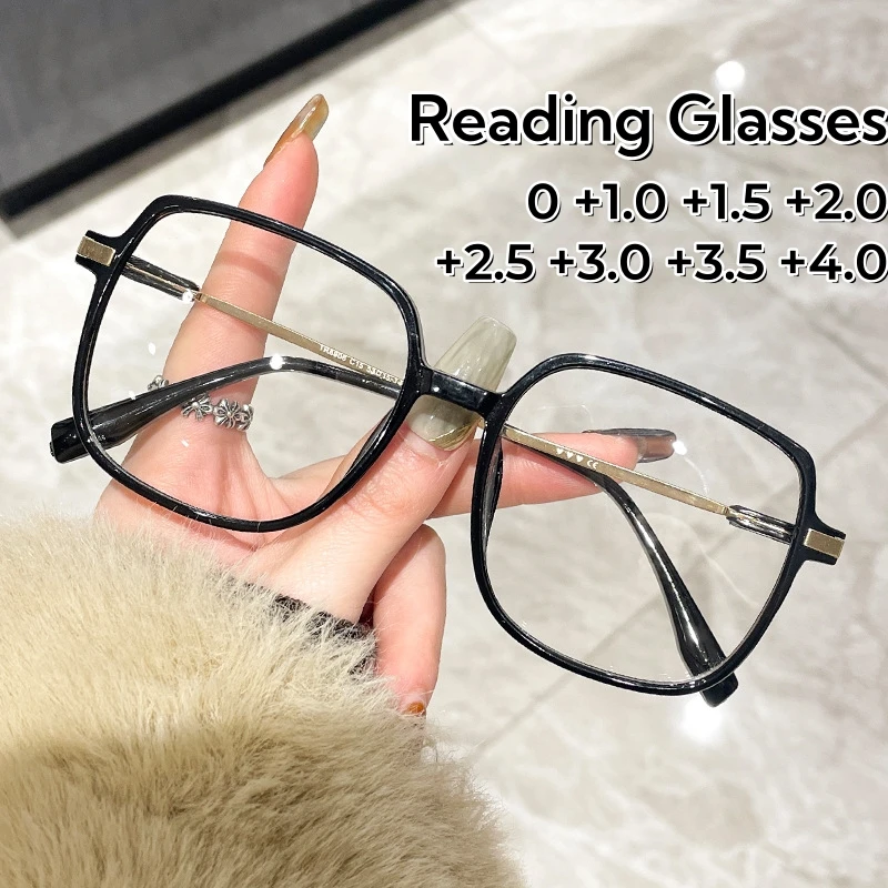 High-definition Large Frame Presbyopia Glasses New Korean Retro Square Frame Reading Glasses Women Anti Blue Light Eyewear