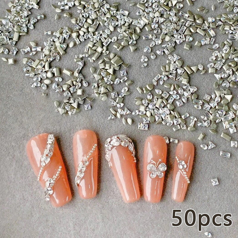 50pcs Sparkle Clear Transparent Mini Zircon Sharp Diamonds Crystal Love Round Nail Art Rhinestones Decoration Manicure Tiny Gems