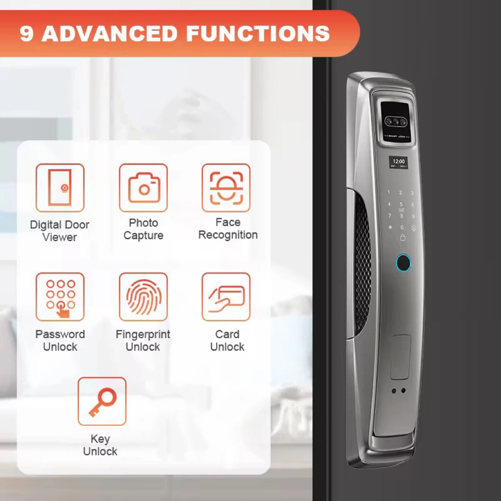 Digital Electronic Smart Door Lock With Camera Wifi Tuya Smart Lock Unlocked Through Code Password Biometric Fingerprint