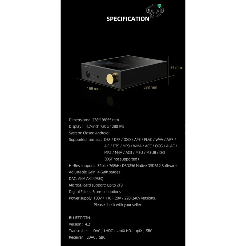 SHANLING EM5 AK4493 Chip  Desktop Streaming Digital Music Player Headphone Amplifier Earphone AMP MQA PCM384 DSD512 Software