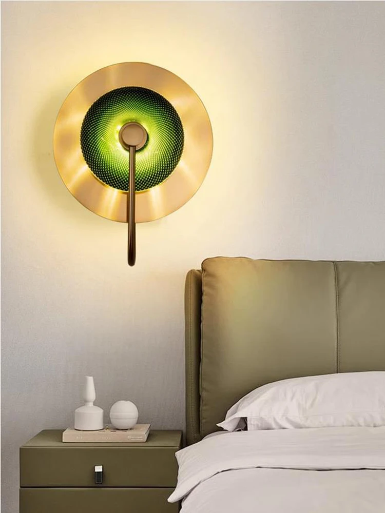 

Luxury Metal wall lamps green glass lampshad for Living room Bedroom Restaurant Home Decor Light fixture LED Gold Wall sconces