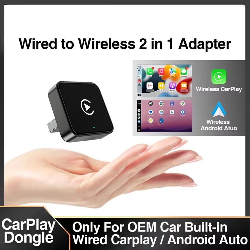 New 2in1 Wired to Wireless CarPlay Adapter, Android Auto Dongle, High-Quality Car Accessory Smart Box 5GHz WiFi Type-C/USB