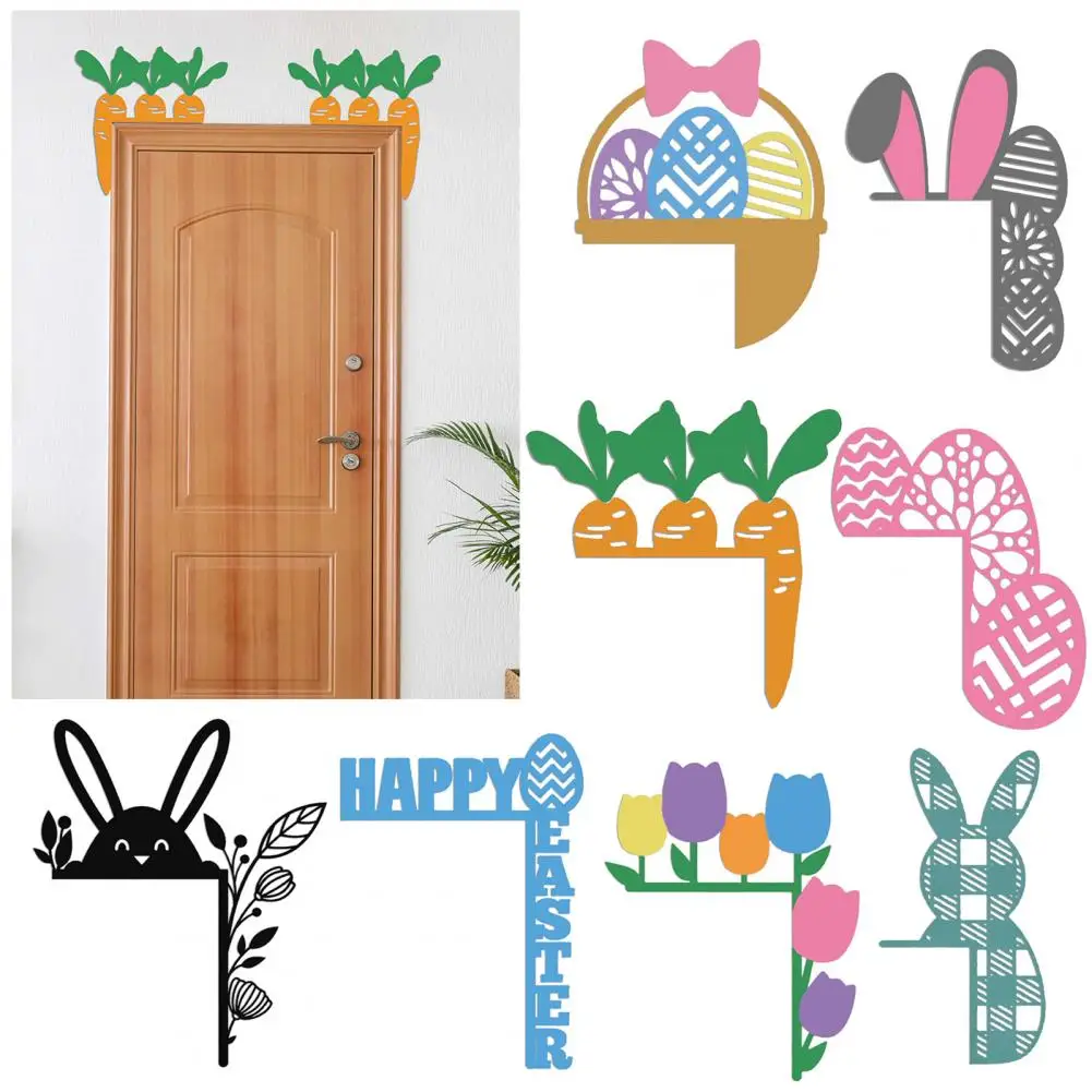 Easter Door Corner Wood Door Corner Sign Colorful Egg Bunny Ear Carrot Flower Door Frame Sign Front Edge Topper Sitter Ornament