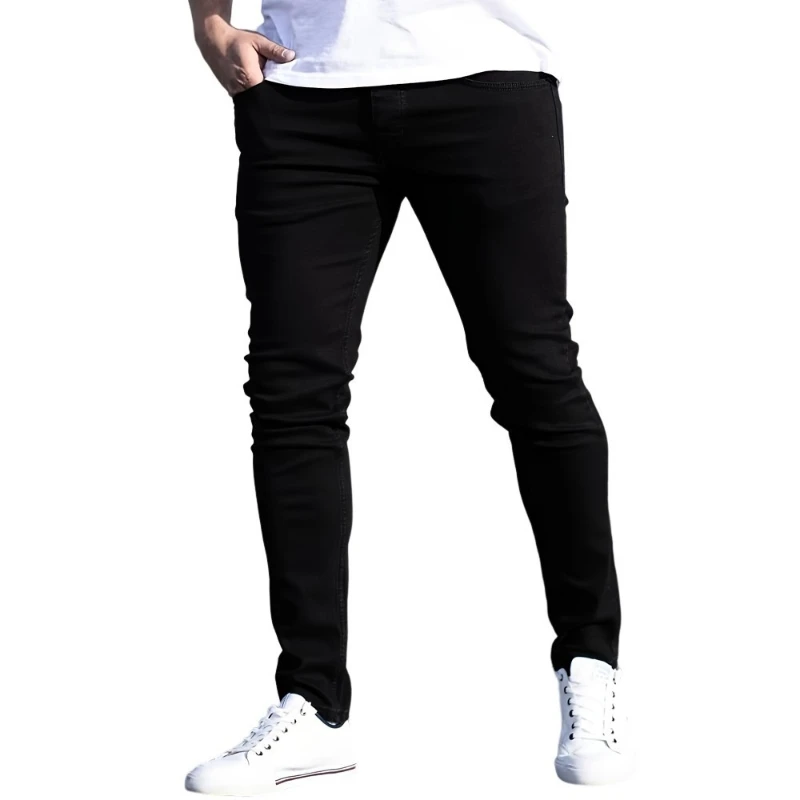 

Pants Denim Pant Men Jeans Vintage Washed Pencil Trousers Plain Elastic Waist Y2k Streetwear Work Casual Slim Fit 2026 Spring