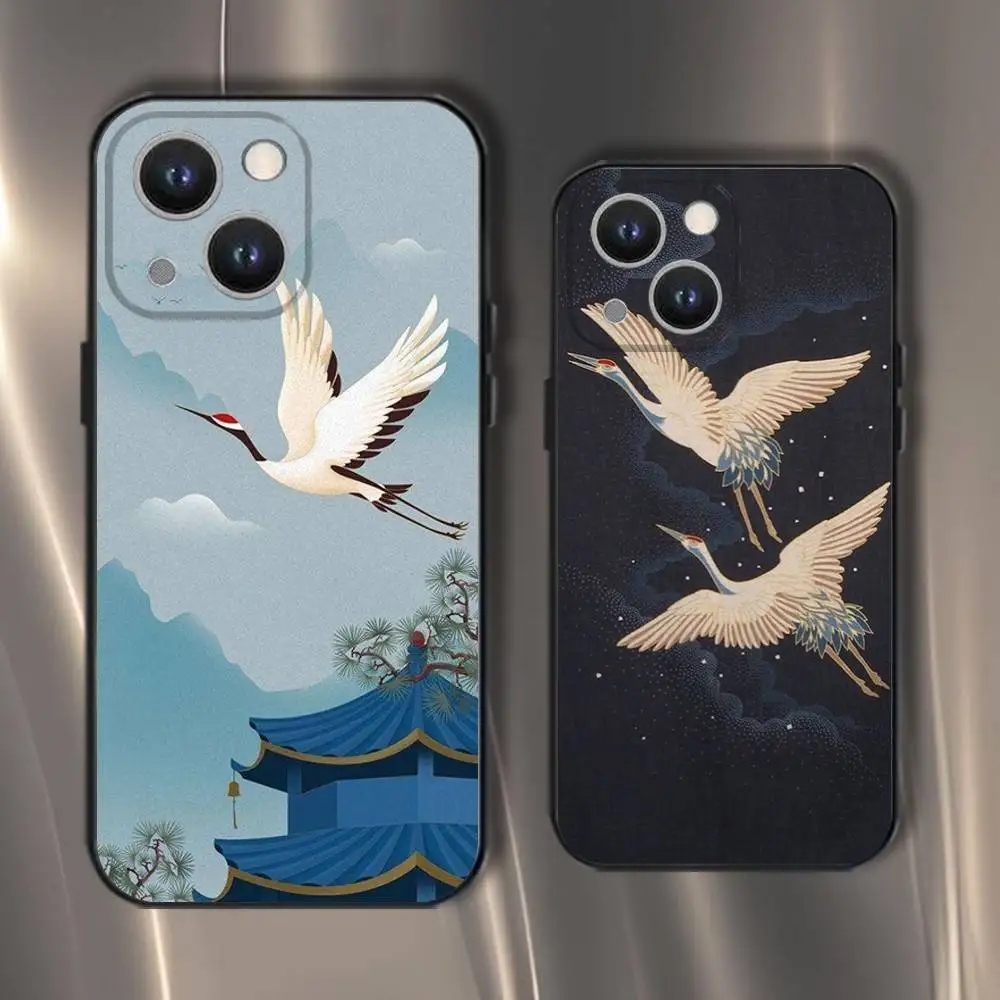 

Beautiful Crane Phone Case For iPhone 16,15,14,13,12,11,Pro,XS,Max,XR,Plus,E,SE4,Mini Black Soft Cover