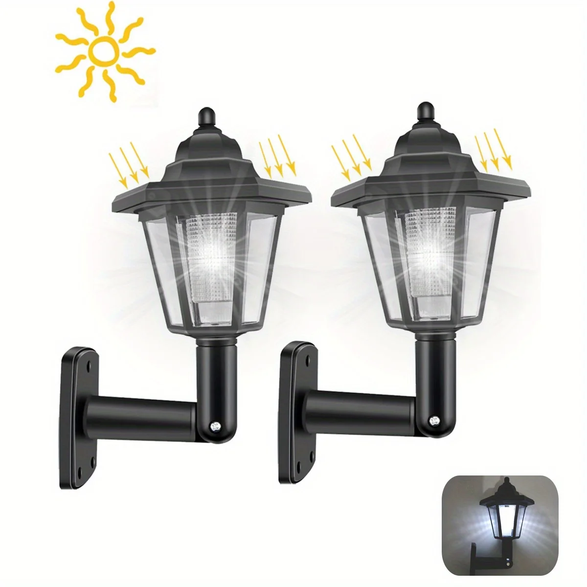 2pcs Hexagonal solar light, outdoor LED wall light, solar street light suitable for garden decoration, backyard decoration