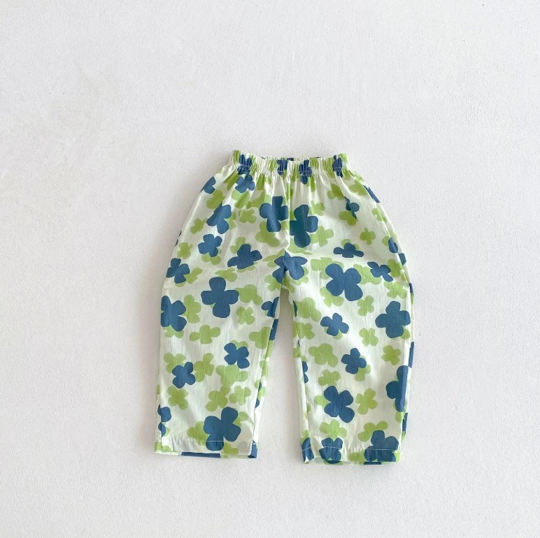 Kids Korean Style Casual Pants With Floral Tomato Prints Loose Fit Trousers Fashion Casual Kid Bottoms Baby 9M-6T Kid Soft Wear
