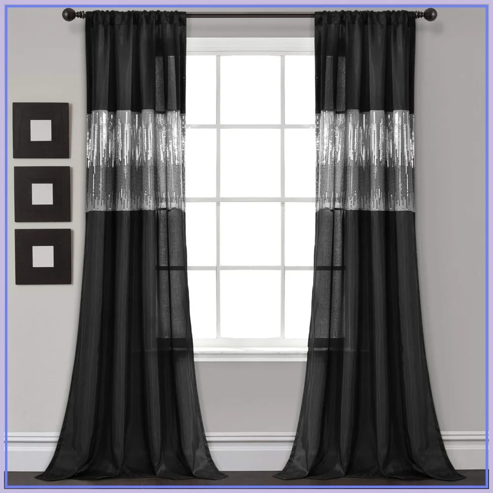 

Night Sky Sequin Curtain Panel 42"W x 95"L Black Room Darkening Window Drape