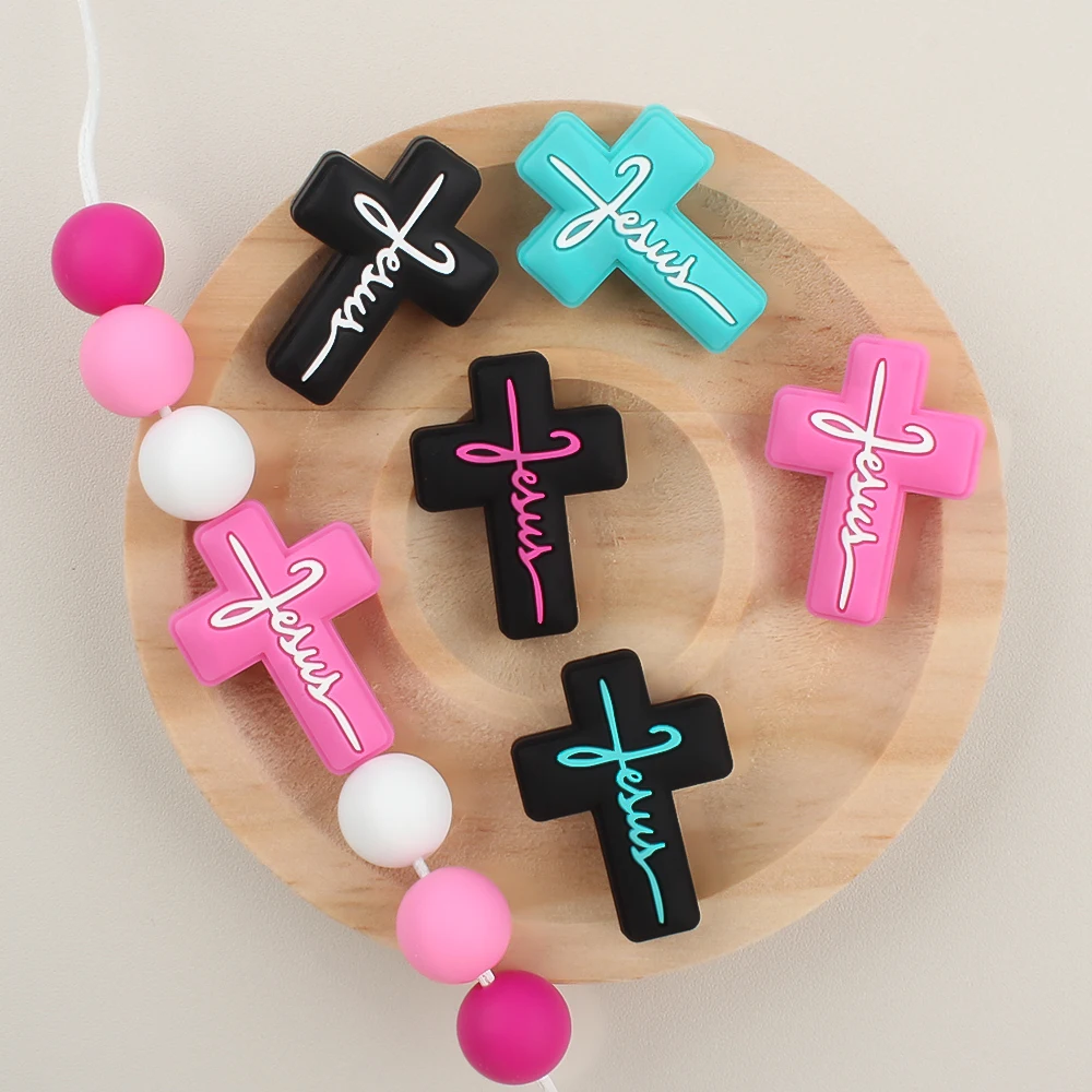 5/10Pcs Baby Silicone Beads Crucifixion Shape Focal Beads for Jewelry Making DIY Keychain Beaded Pen Food Grade Accessorie