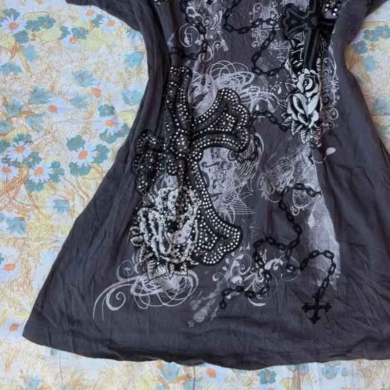 Femmes Y2k T-Shirt gothique 2000s Vinage Punk motif imprimé T-Shirt esthétique Harajuku Hottie haut rue sous-culture mode Ropa Mujer