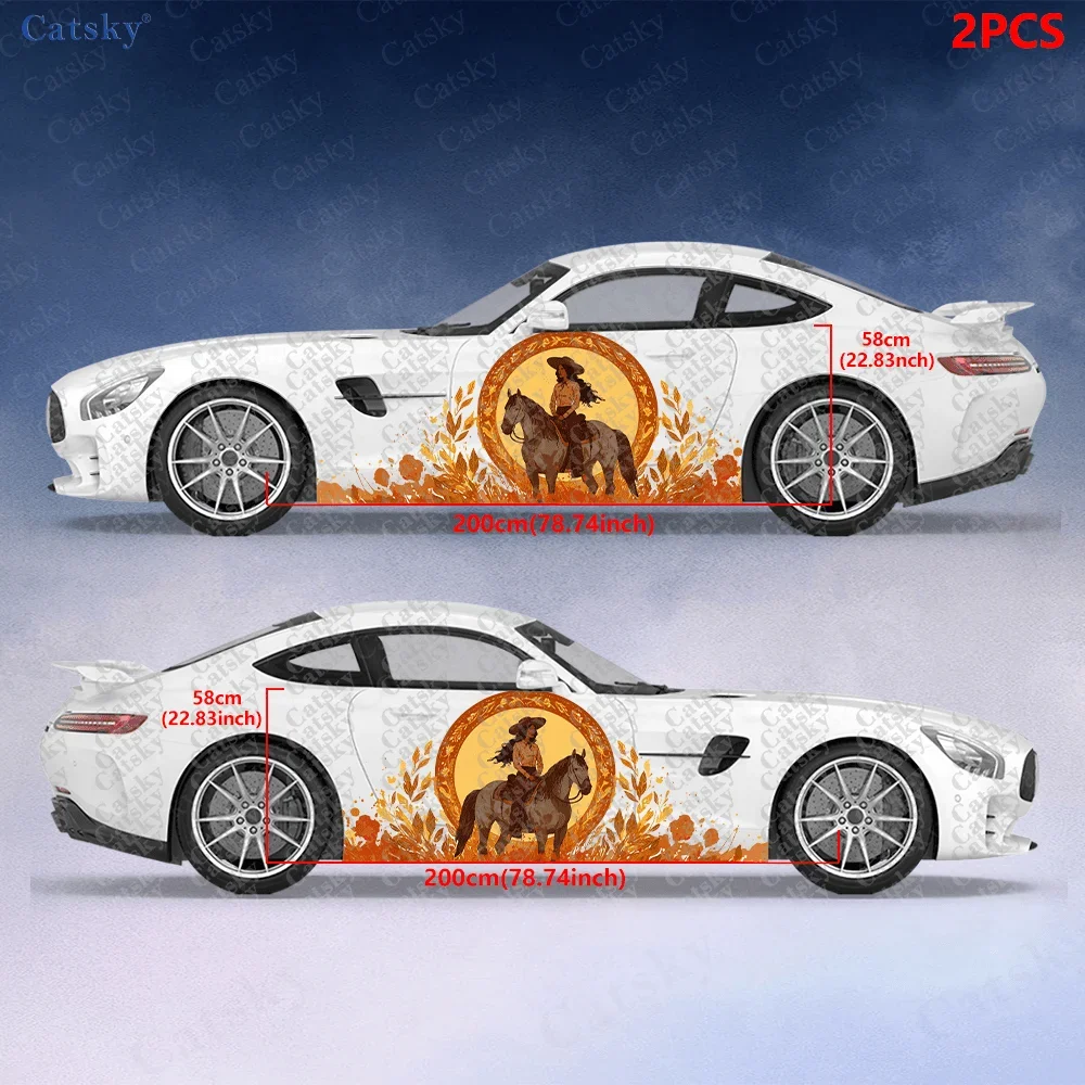 2pcs Women's Cowboy Horse Riding Scroll Pattern Splash Sticker, Suitable for Cars and Trucks, Durable, Fade-resistant, Easy to I