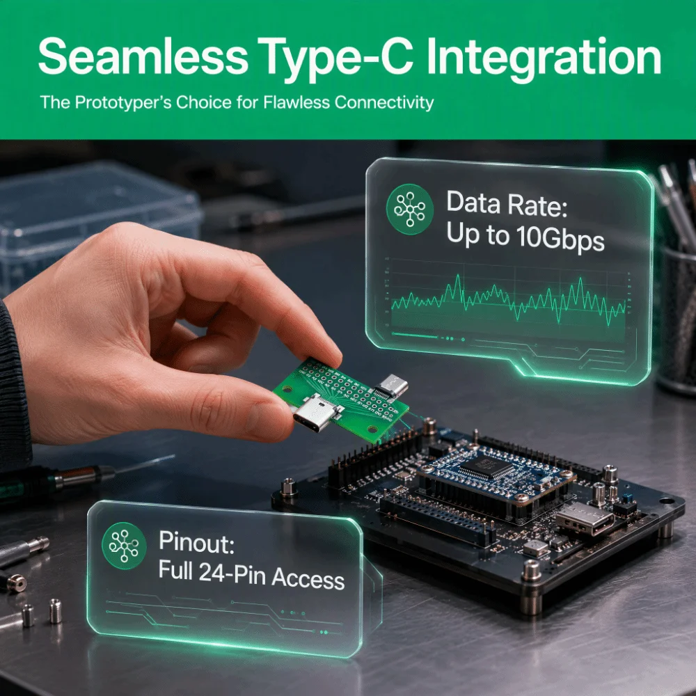 New Male to Female USB Type-C Adapter 24 Pin 2.54mm Pitch Type-C Test Board Data Transfer Type-C Connector For Data Line