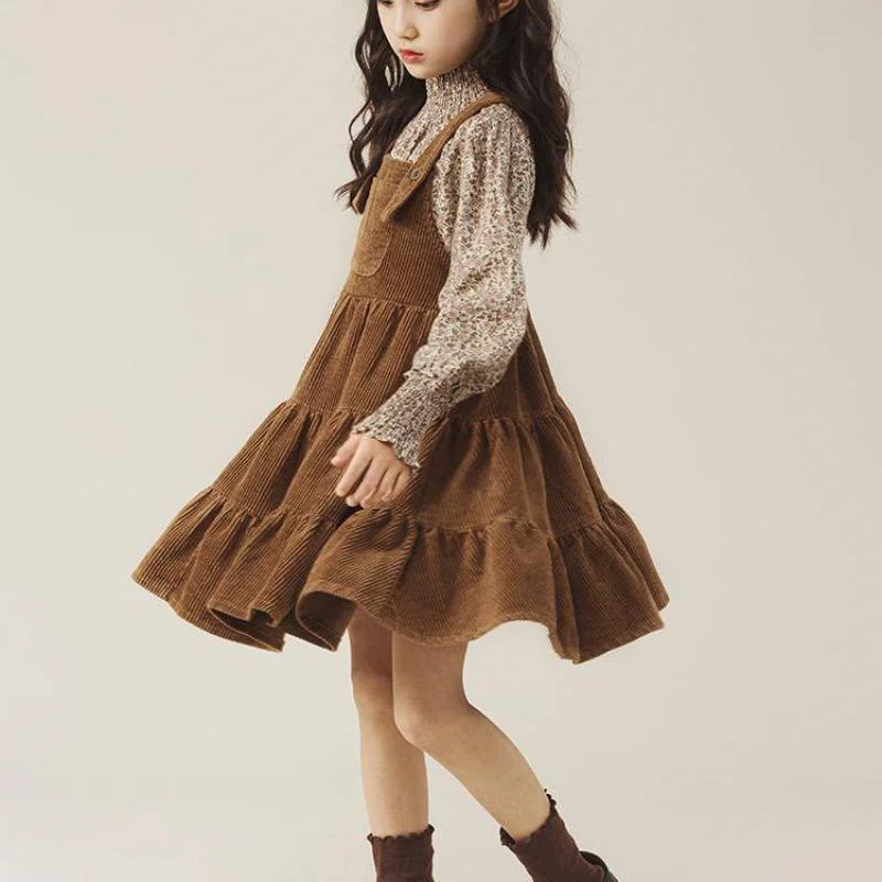 

Girl Dress Kids Skirts Spring Autumn Cotton 2022 Brown Flower Girl Dress Party Evening Gown Beach Outdoor Children Clothing