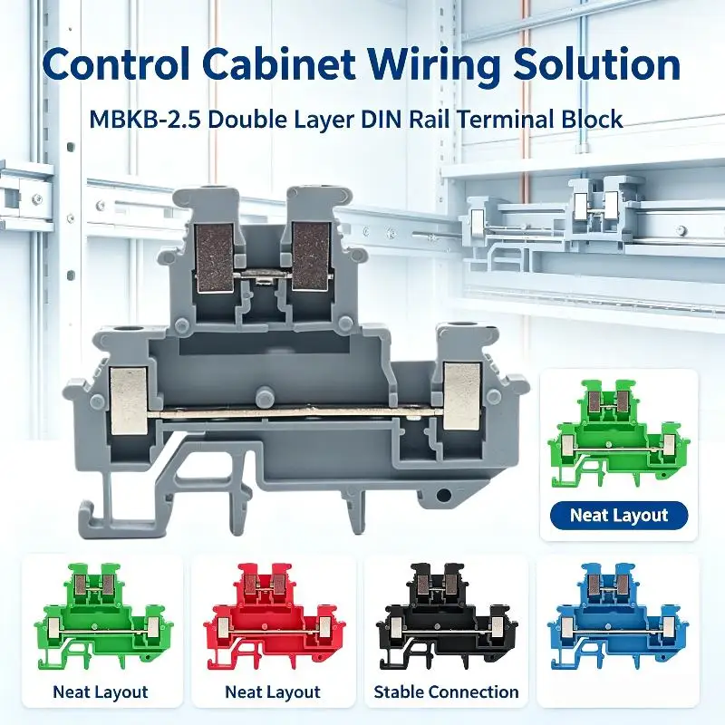 MBKKB‑2.5 Double‑layer Din Rail Terminal Block 2/10Pcs Universal Feed‑Through Plug Type MBKKB2.5 Double Level Wiring Connection