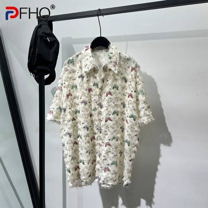 

PFHQ Summer Chic Shirt Male Three-dimensional Print Creativity Luxury Loose Rough Selvedge Short Sleeved Men's Tops New 21Z4933