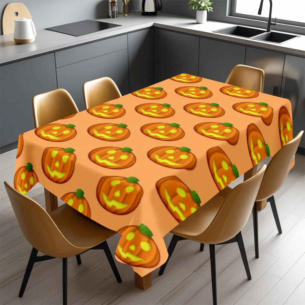 Halloween Rectangle Table Cloth Jack-o'-lantern Table Cover Waterproof Reusable Tablecloth Halloween Theme Holiday Party Decor